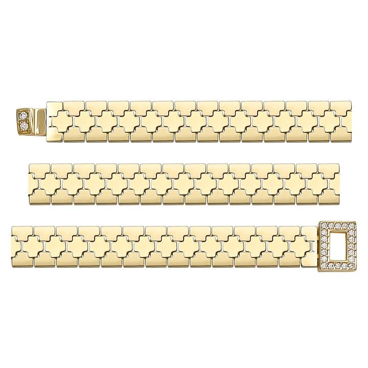Solid gold fancy link bracelet, 11.15 g — shown in three rows across the frame.