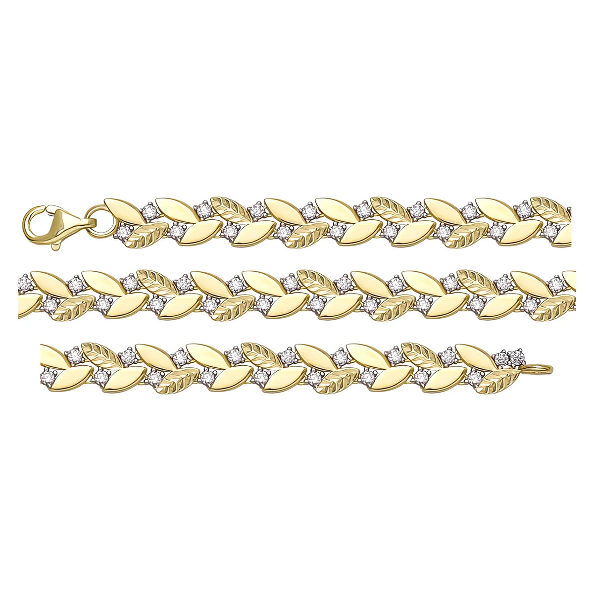 Solid gold fancy link bracelet, 8.57 g — shown in three rows across the frame.