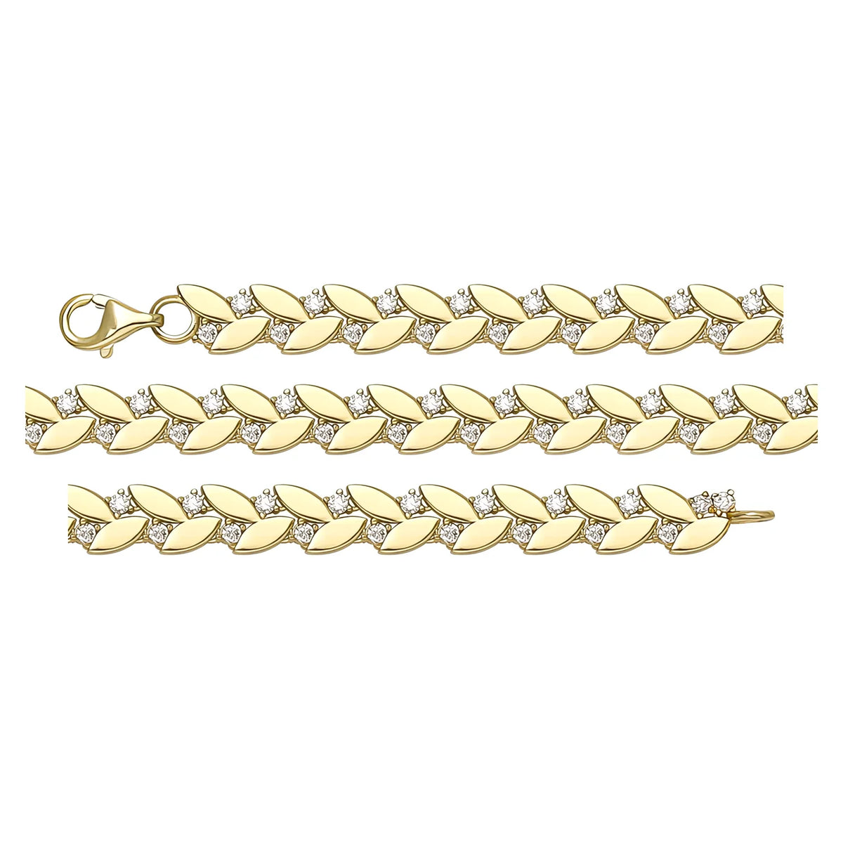 Solid gold fancy link bracelet, 8.64 g — shown in three rows across the frame.