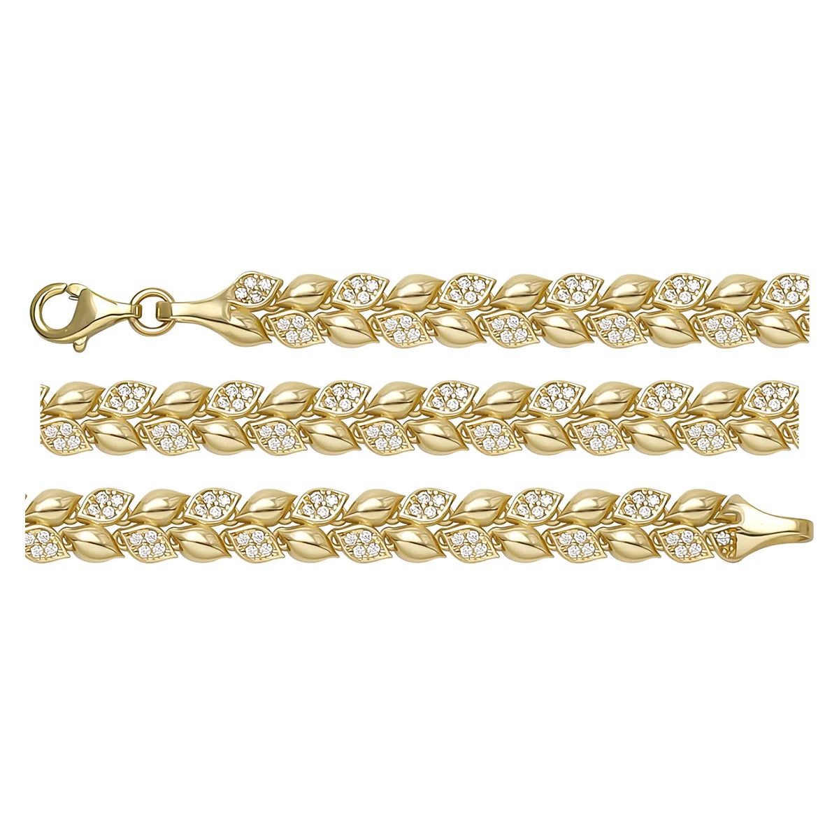 Solid gold fancy link bracelet, 11.92 g — shown in three rows across the frame.