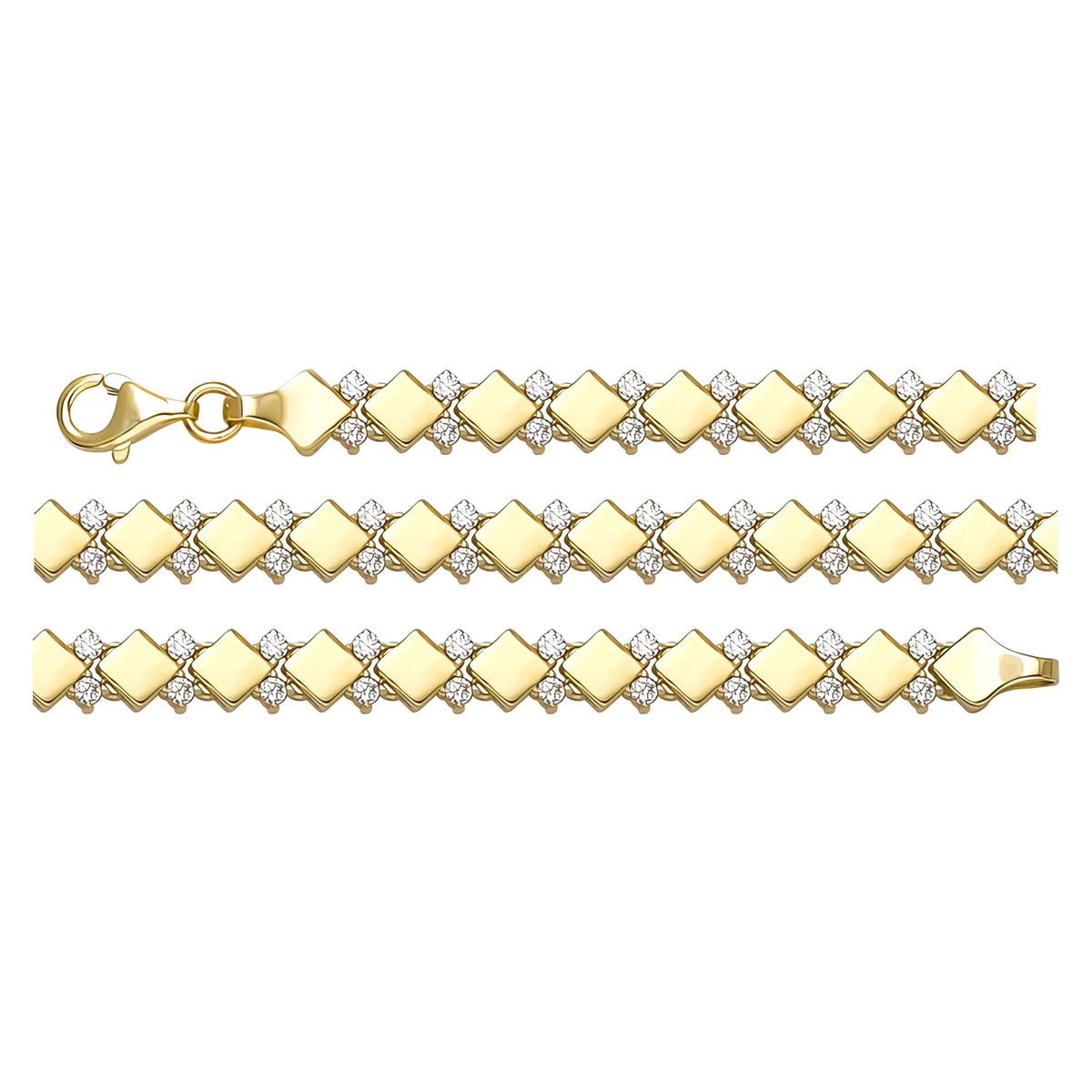 Solid gold fancy link bracelet, 8.95 g — shown in three rows across the frame.