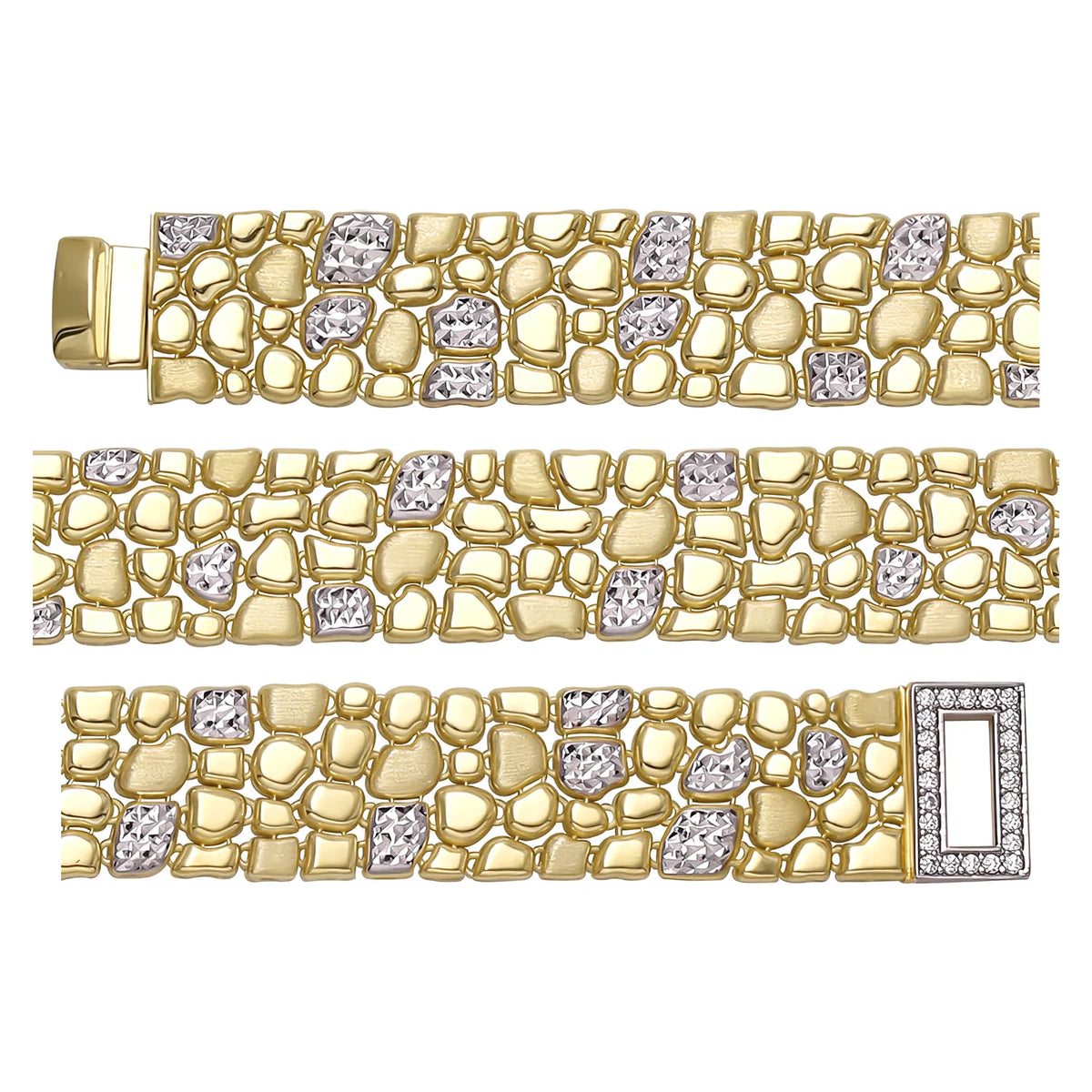Solid gold fancy link bracelet, 19.32 g — shown in three rows across the frame.