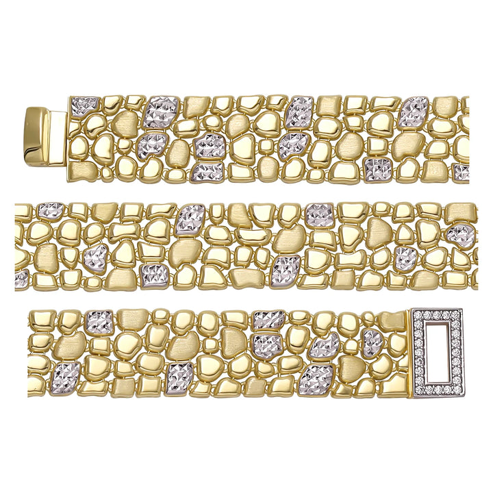 Solid gold fancy link bracelet, 19.32 g — shown in three rows across the frame.