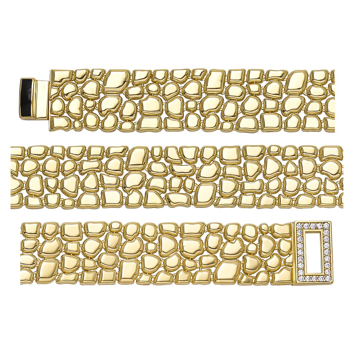 Solid gold fancy link bracelet, 19.40 g — shown in three rows across the frame.