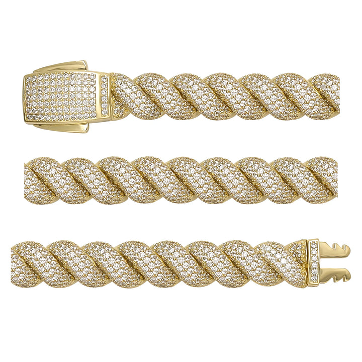 Solid gold curb bracelet, 34.00 g — shown in three rows across the frame.