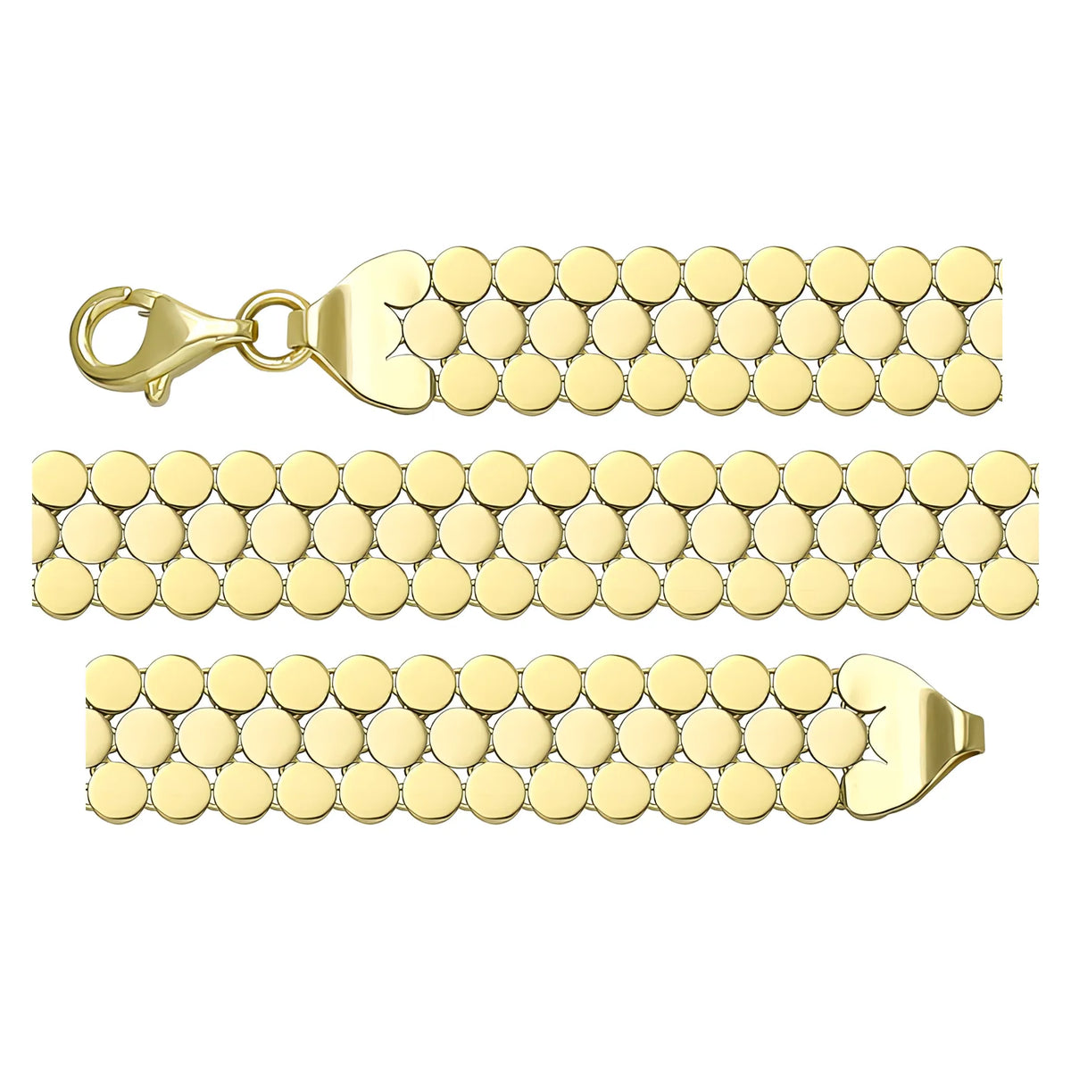 Solid gold fancy link bracelet, 13.72 g — shown in three rows across the frame.
