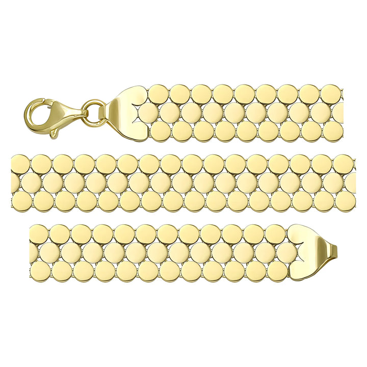Solid gold fancy link bracelet, 13.72 g — shown in three rows across the frame.