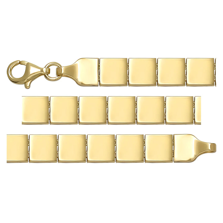 Solid gold id bracelet, 10.25 g — shown in three rows across the frame.