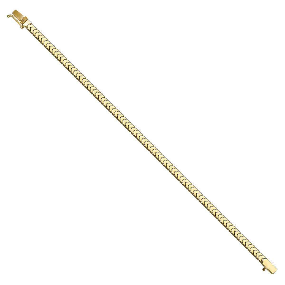 Solid gold herringbone bracelet, 5.45 g — shown at an angle across the frame.