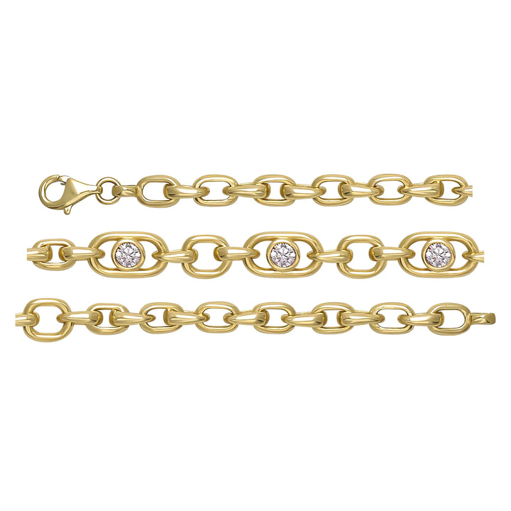 Solid gold fancy link bracelet, 13.50 g — shown in three rows across the frame.