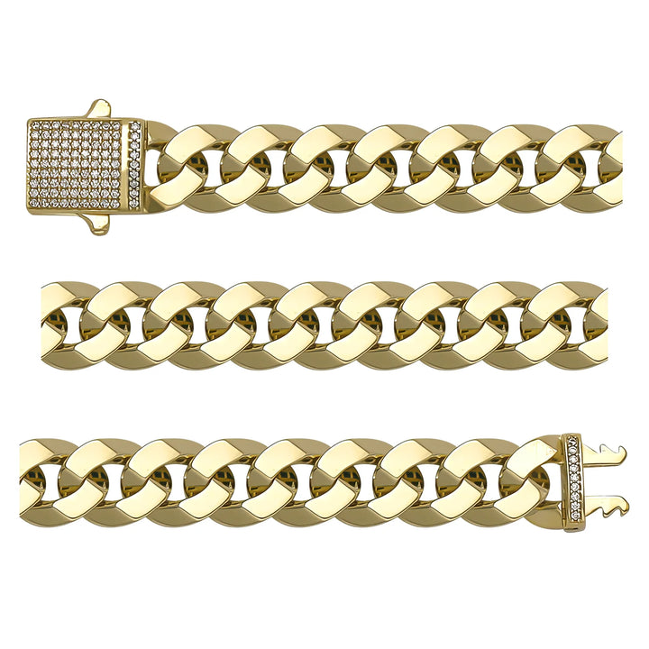 Solid gold curb bracelet, 19.25 g — shown in three rows across the frame.