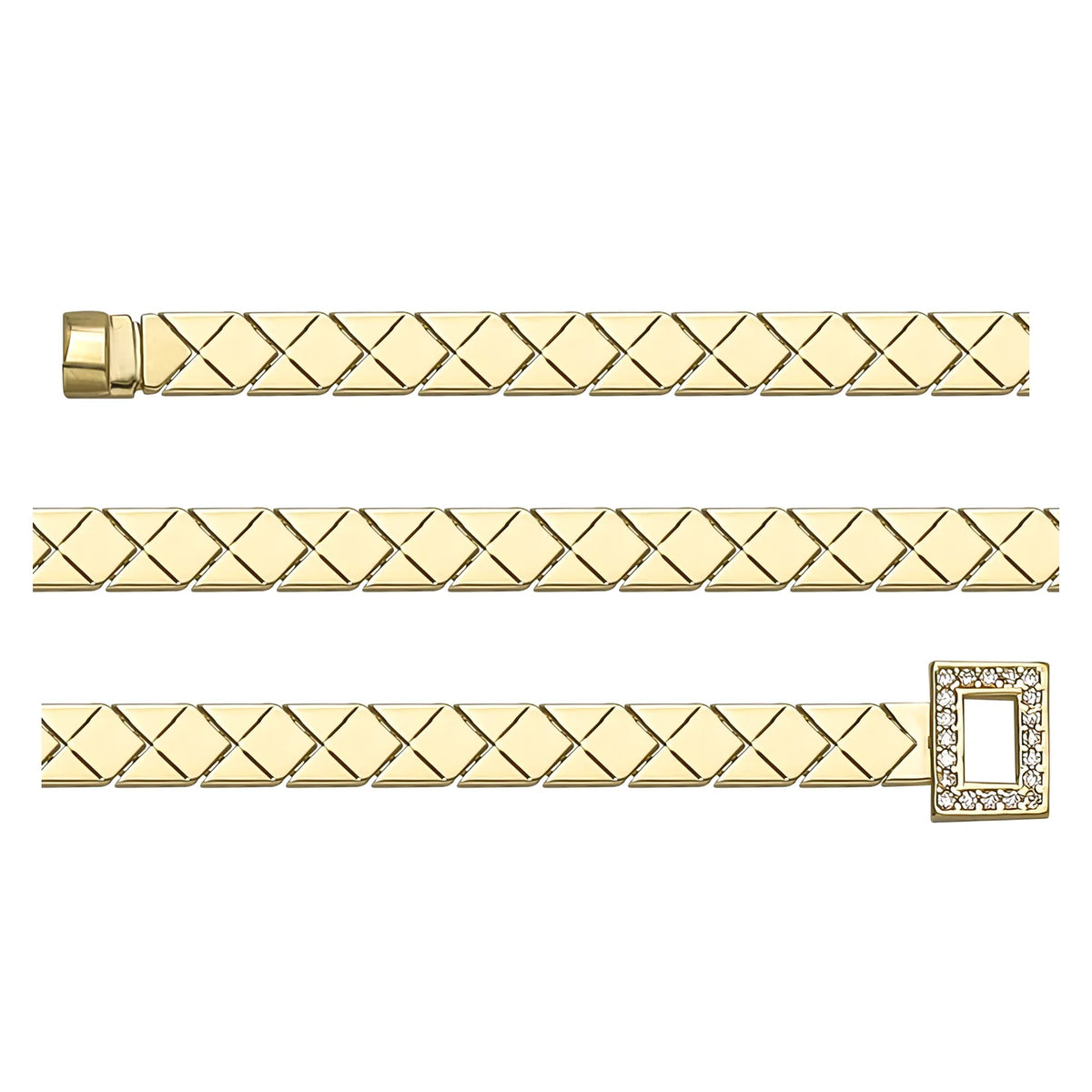 Solid gold braided bracelet, 8.75 g — shown in three rows across the frame.