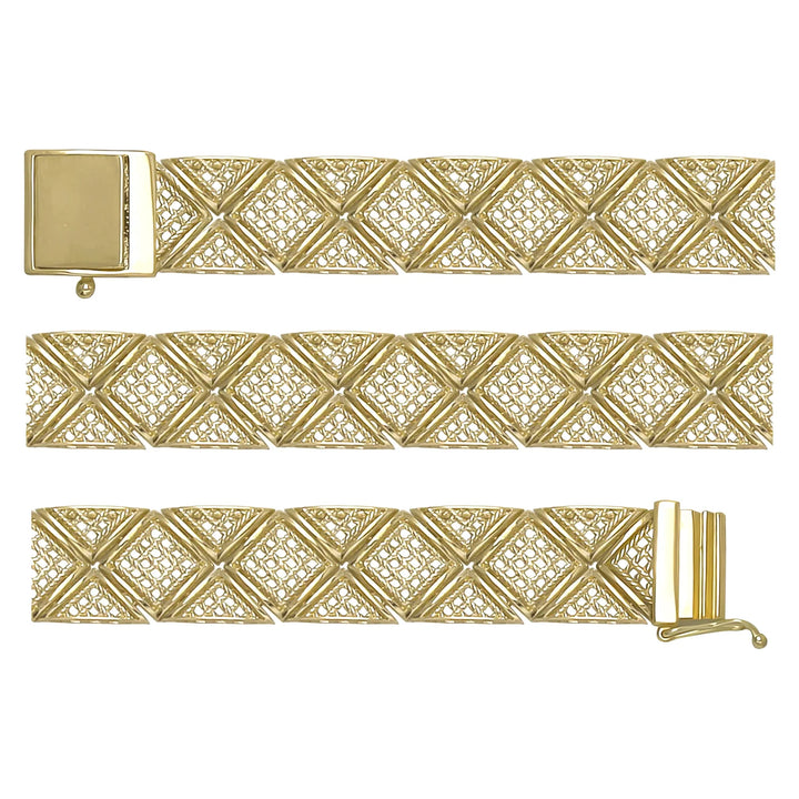 Solid gold braided bracelet, 18.20 g — shown in three rows across the frame.