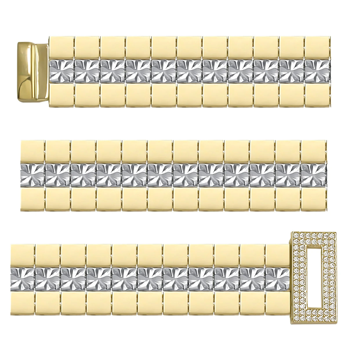 Solid gold brick link bracelet, 22.32 g — shown in three rows across the frame.