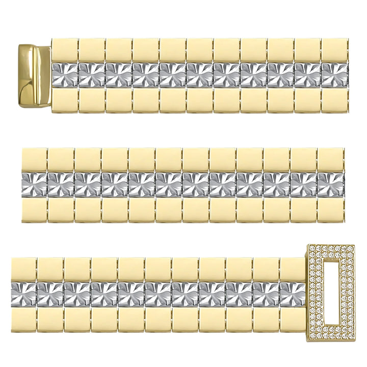 Solid gold brick link bracelet, 22.32 g — shown in three rows across the frame.