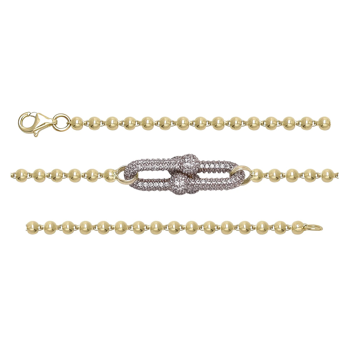 Solid gold fancy link bracelet, 6.79 g — shown in three rows across the frame.