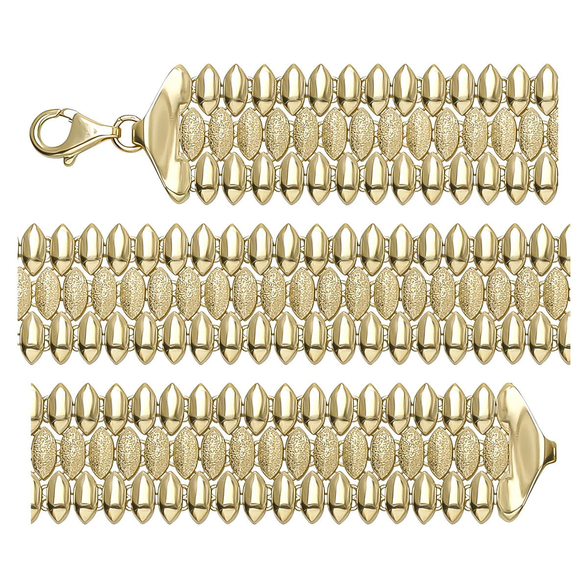 Solid gold bead bracelet, 19.29 g — shown in three rows across the frame.