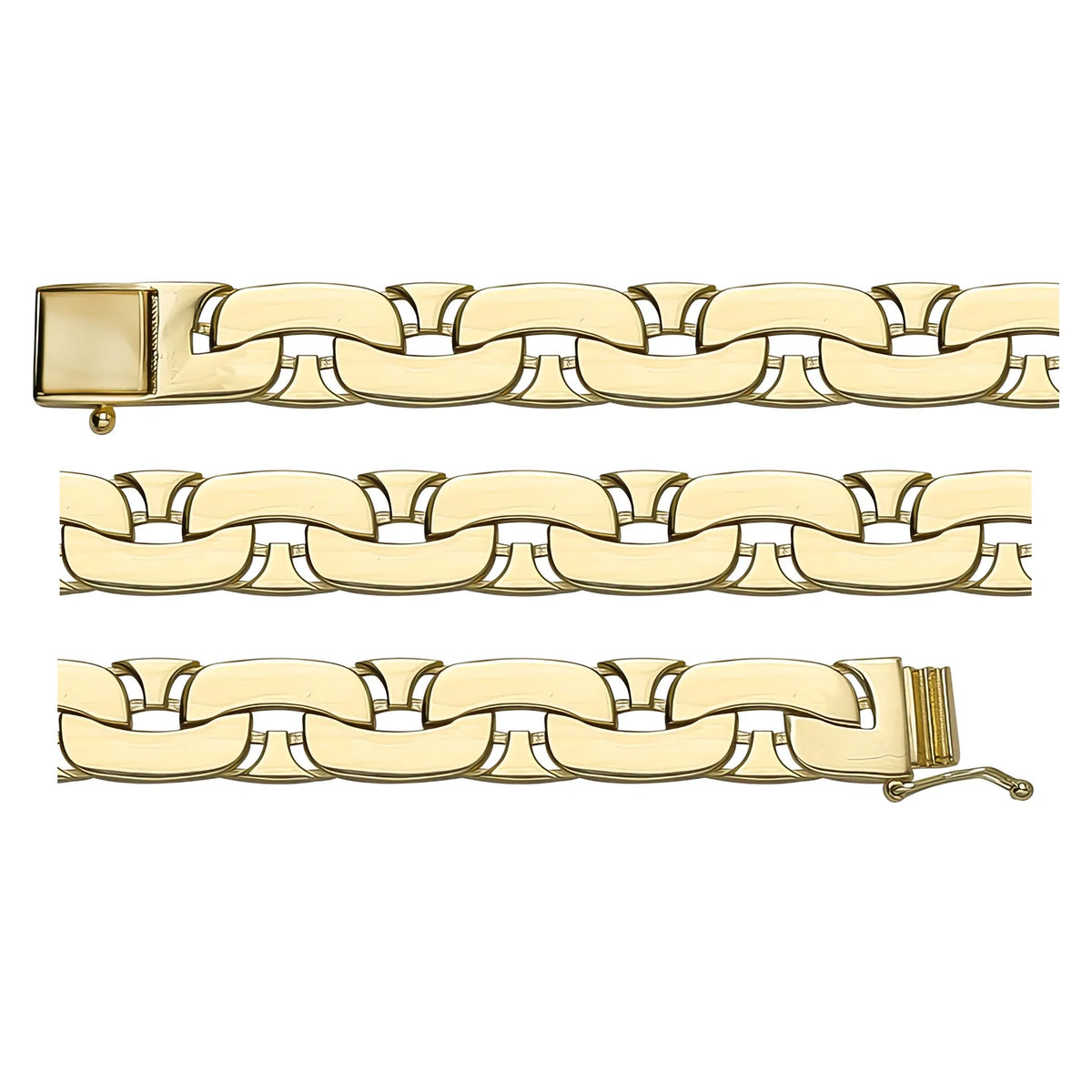 Solid gold mariner bracelet, 24.40 g — shown in three rows across the frame.