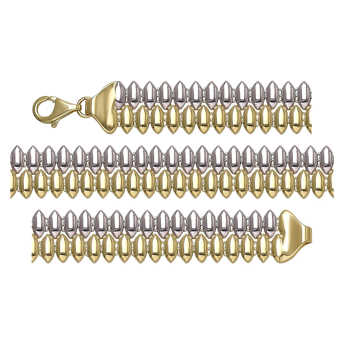 Solid gold bead bracelet, 13.10 g — shown in three rows across the frame.