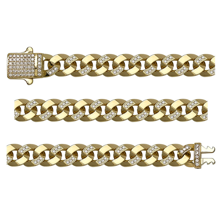Solid gold curb bracelet, 13.65 g — shown in three rows across the frame.
