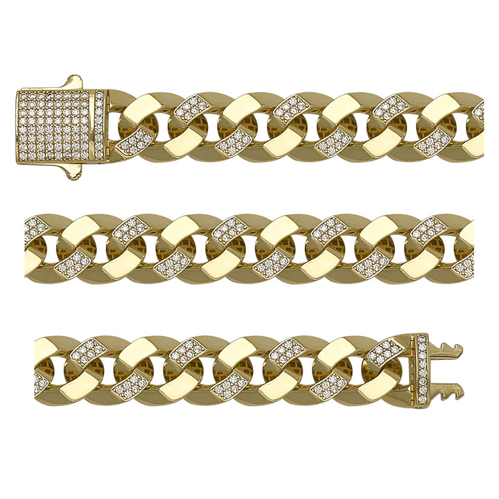 Solid gold curb bracelet, 21.19 g — shown in three rows across the frame.