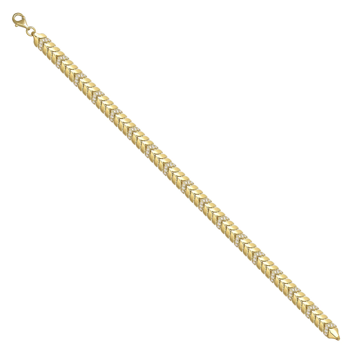 Solid gold herringbone bracelet, 9.10 g — shown at an angle across the frame.