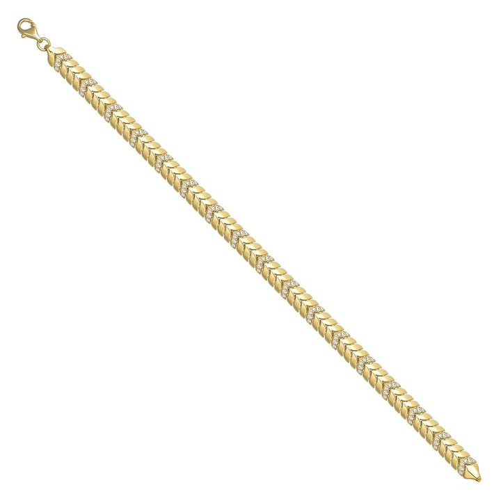 Solid gold herringbone bracelet, 9.10 g — shown at an angle across the frame.