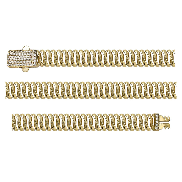 Solid gold braided bracelet, 12.05 g — shown in three rows across the frame.