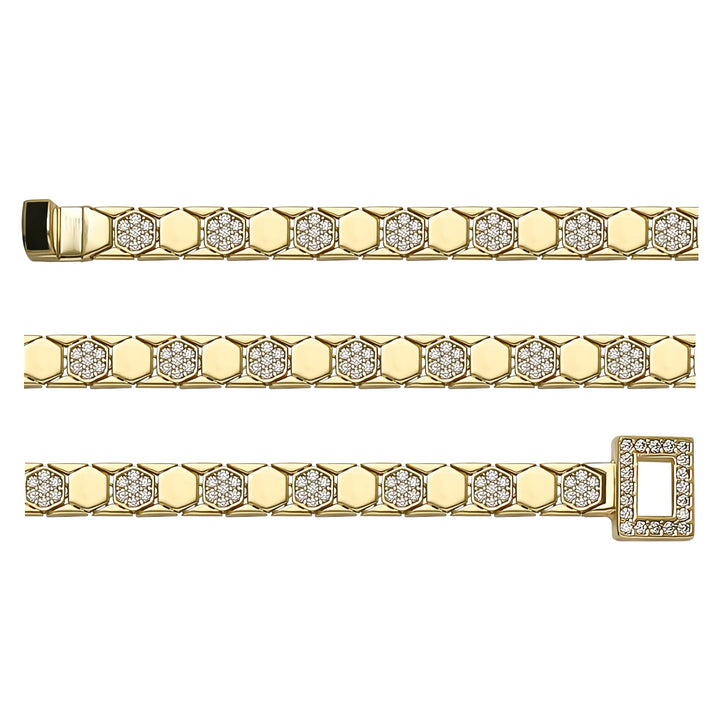 Solid gold honeycomb bracelet, 12.86 g — shown in three rows across the frame.
