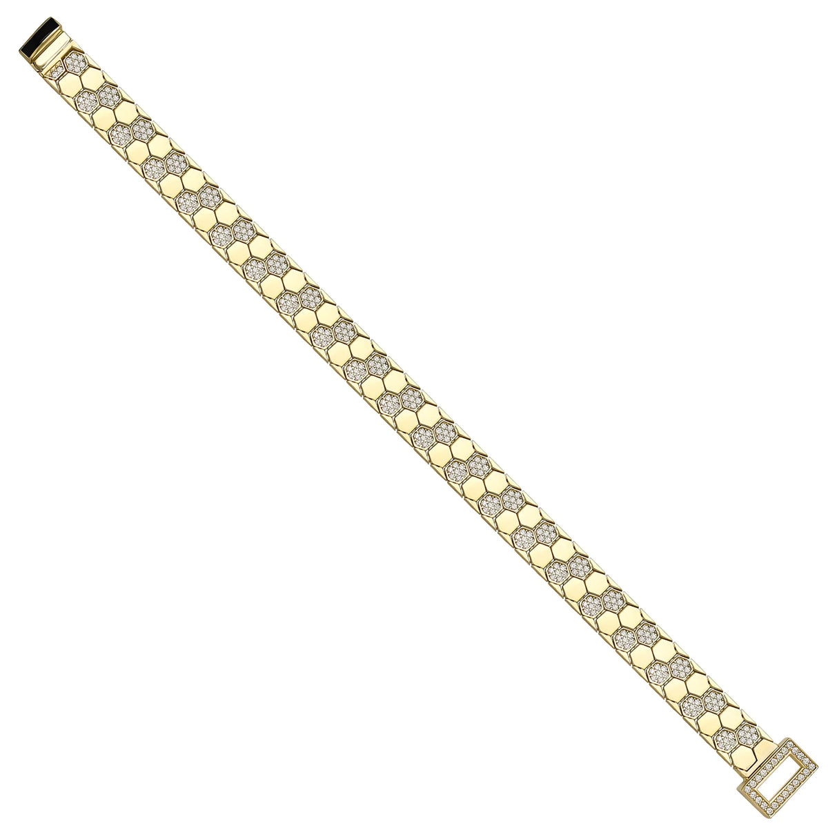 Solid gold honeycomb bracelet, 19.75 g — shown at an angle across the frame.