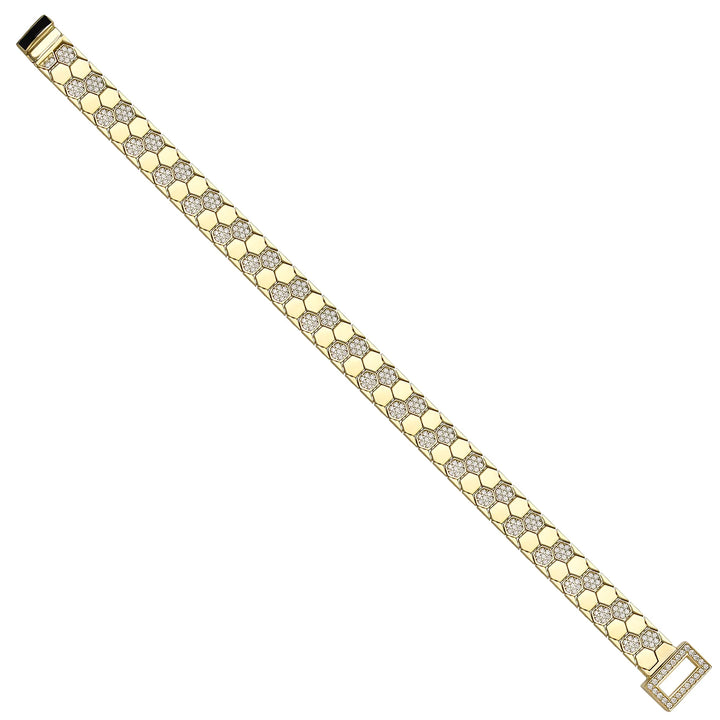 Solid gold honeycomb bracelet, 19.75 g — shown at an angle across the frame.
