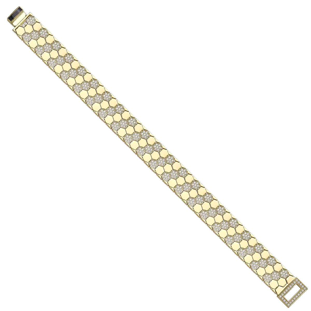 Solid gold honeycomb bracelet, 27.40 g — shown at an angle across the frame.