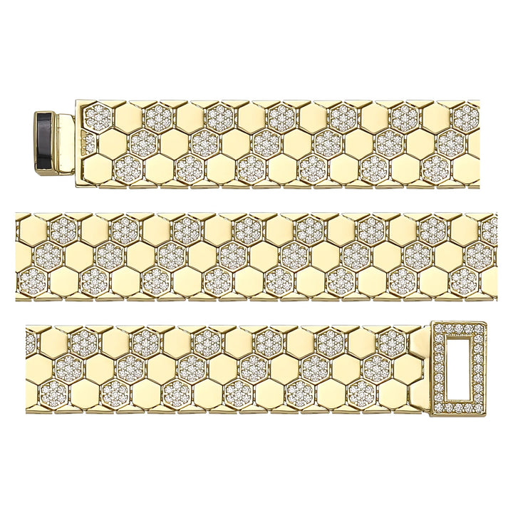 Solid gold honeycomb bracelet, 27.40 g — shown in three rows across the frame.