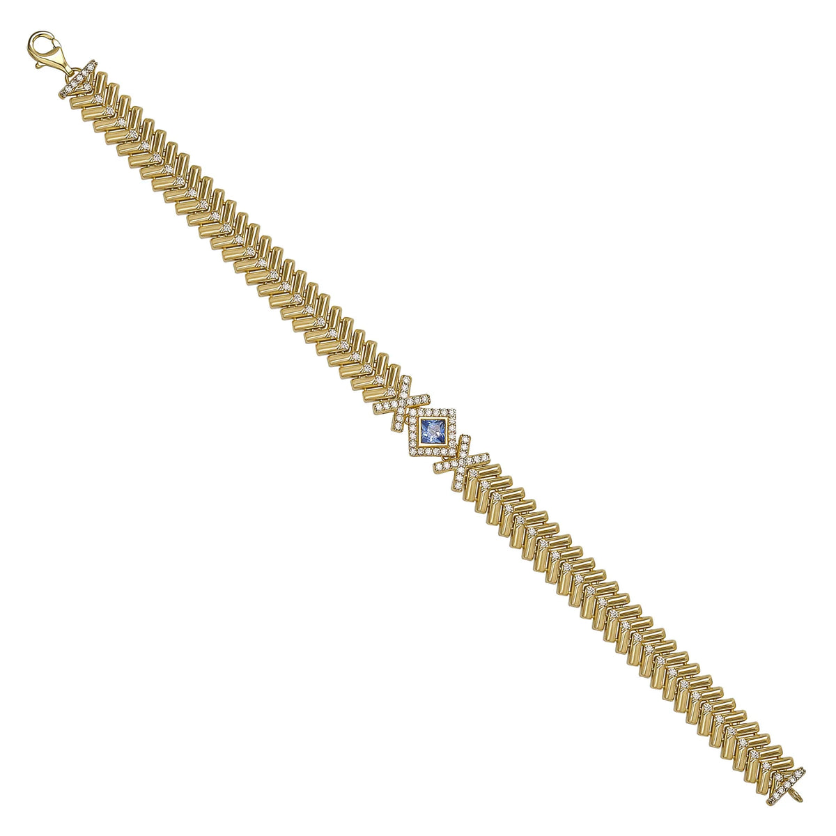Solid gold fancy link bracelet, 15.49 g — shown at an angle across the frame.