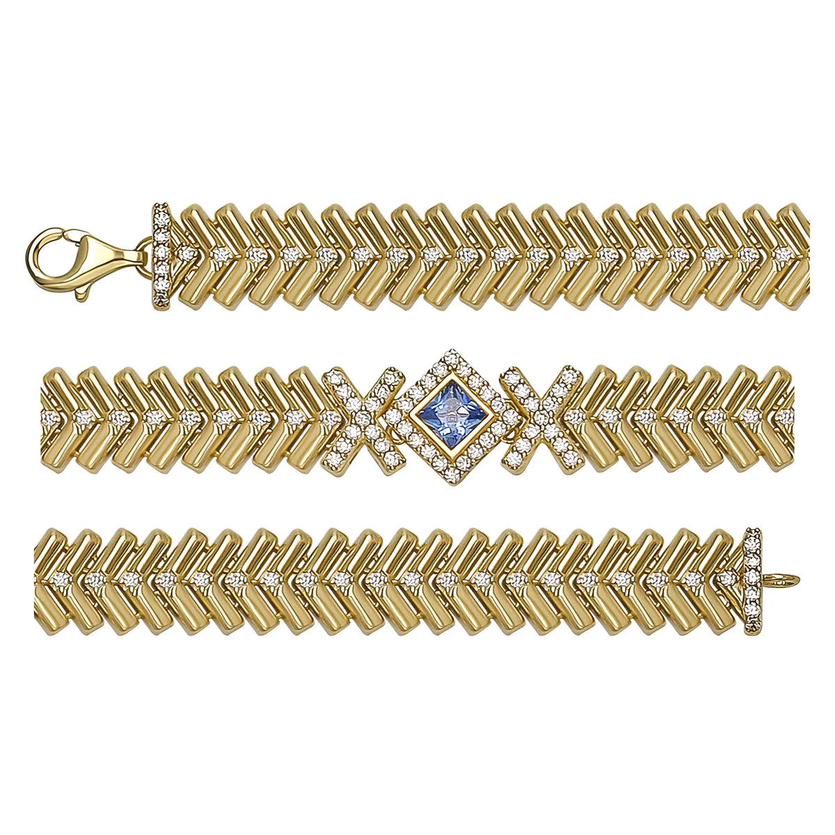 Solid gold fancy link bracelet, 15.49 g — shown in three rows across the frame.