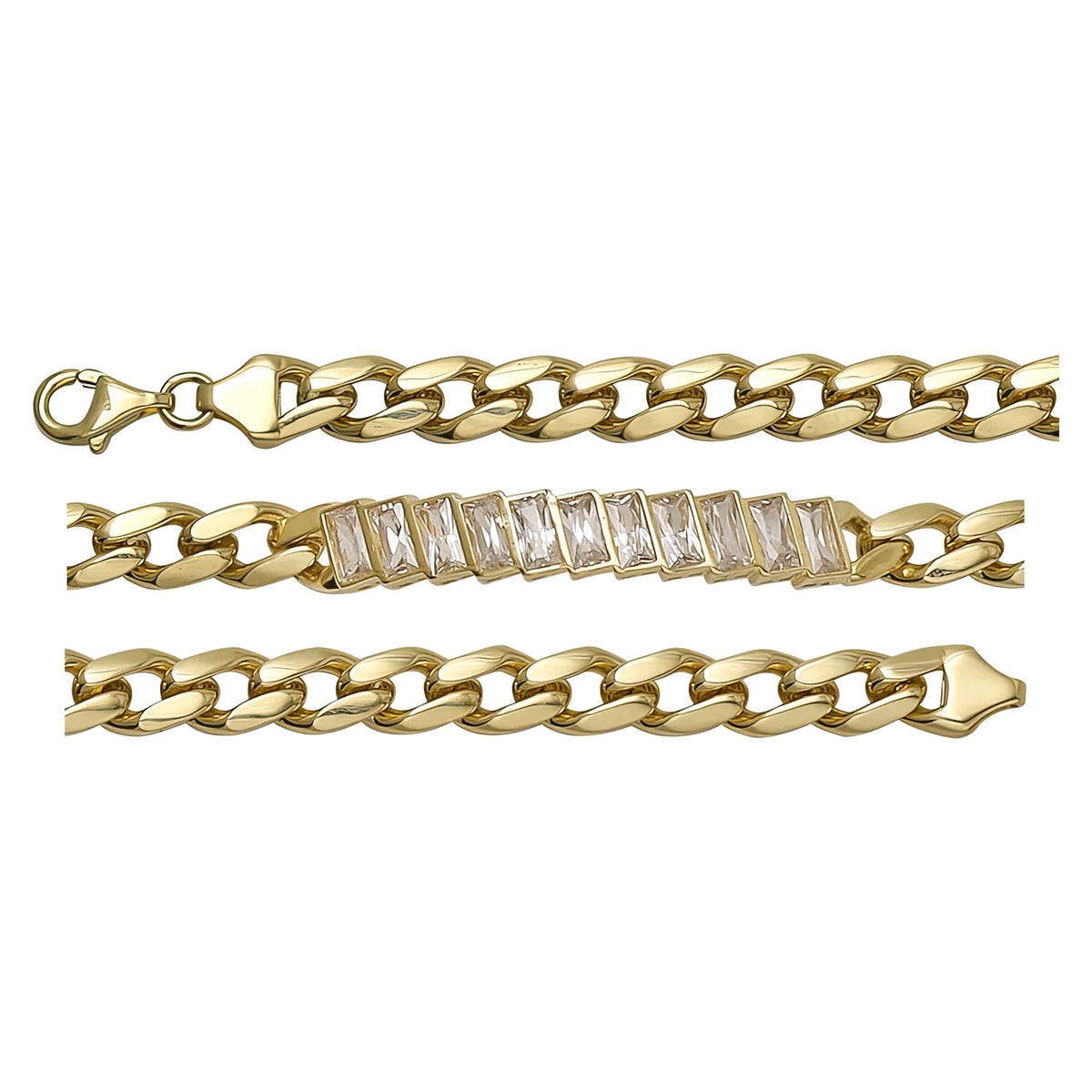 Solid gold tennis bracelet, 8.28 g — shown in three rows across the frame.