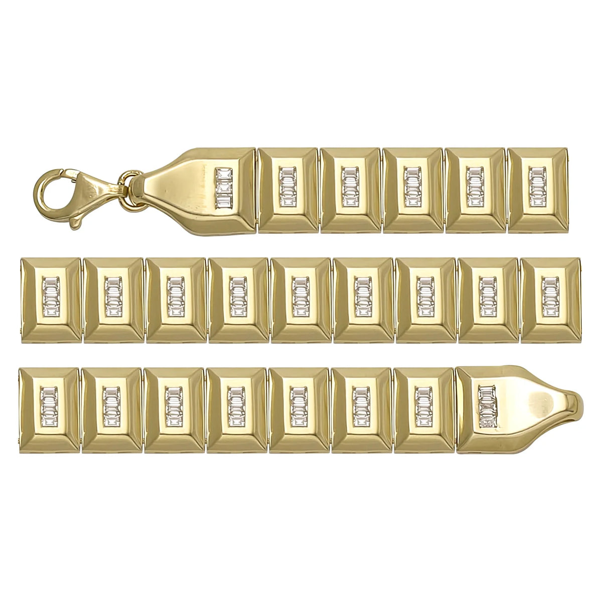 Solid gold id bracelet, 16.91 g — shown in three rows across the frame.