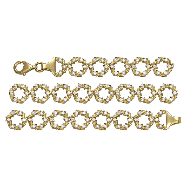 Solid gold fancy link bracelet, 11.37 g — shown in three rows across the frame.