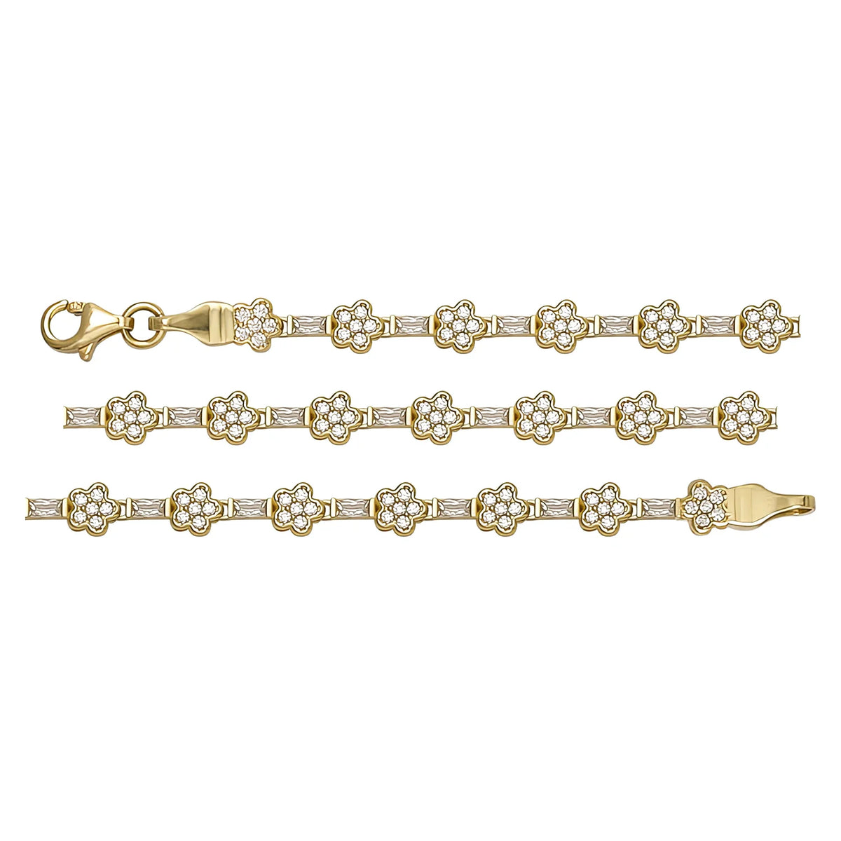 Solid gold fancy link bracelet, 6.07 g — shown in three rows across the frame.