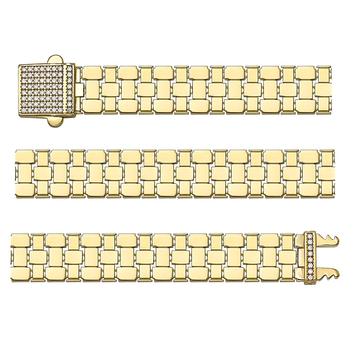 Solid gold brick link bracelet, 15.31 g — shown in three rows across the frame.