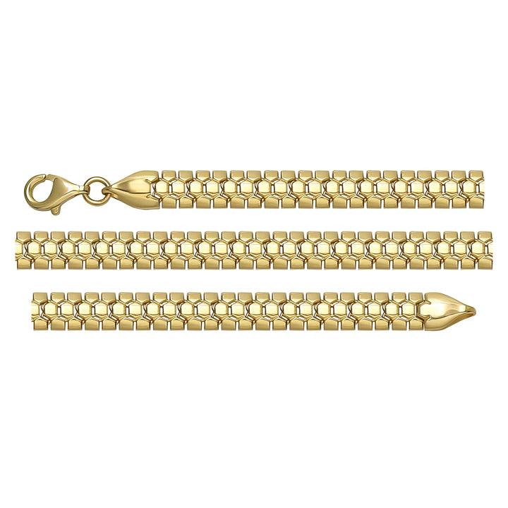 Solid gold braided bracelet, 12.57 g — shown in three rows across the frame.