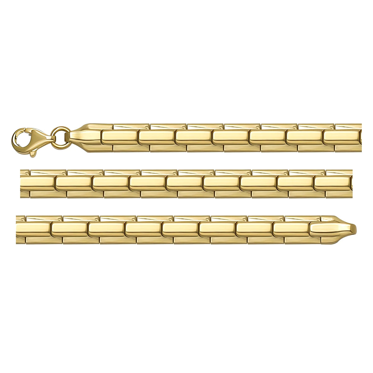 Solid gold brick link bracelet, 8.55 g — shown in three rows across the frame.