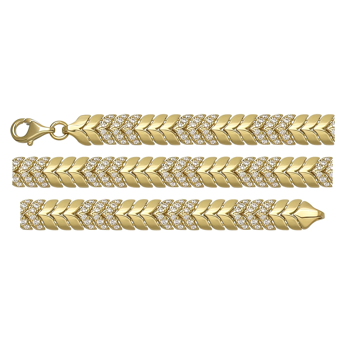 Solid gold herringbone bracelet, 11.05 g — shown in three rows across the frame.