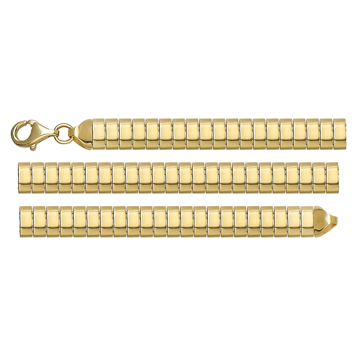 Solid gold id bracelet, 7.77 g — shown in three rows across the frame.