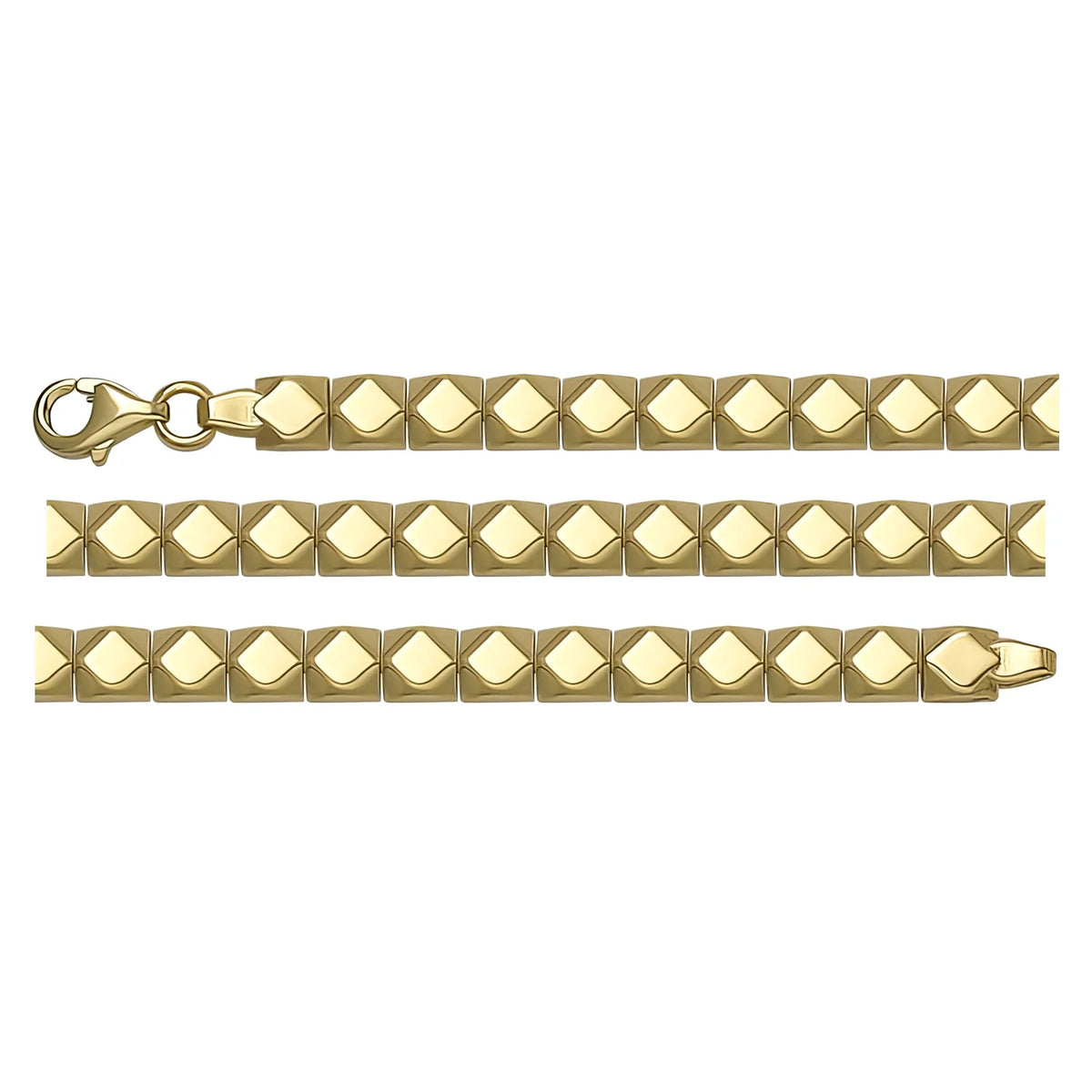 Solid gold fancy link bracelet, 7.75 g — shown in three rows across the frame.