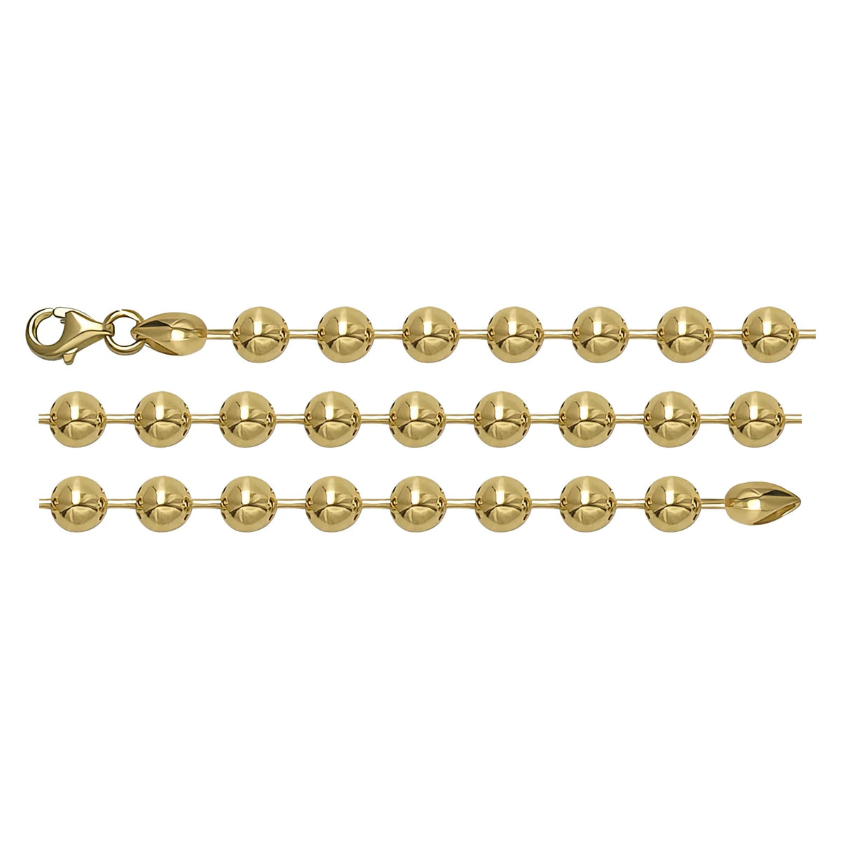 Solid gold bead bracelet, 7.00 g — shown in three rows across the frame.