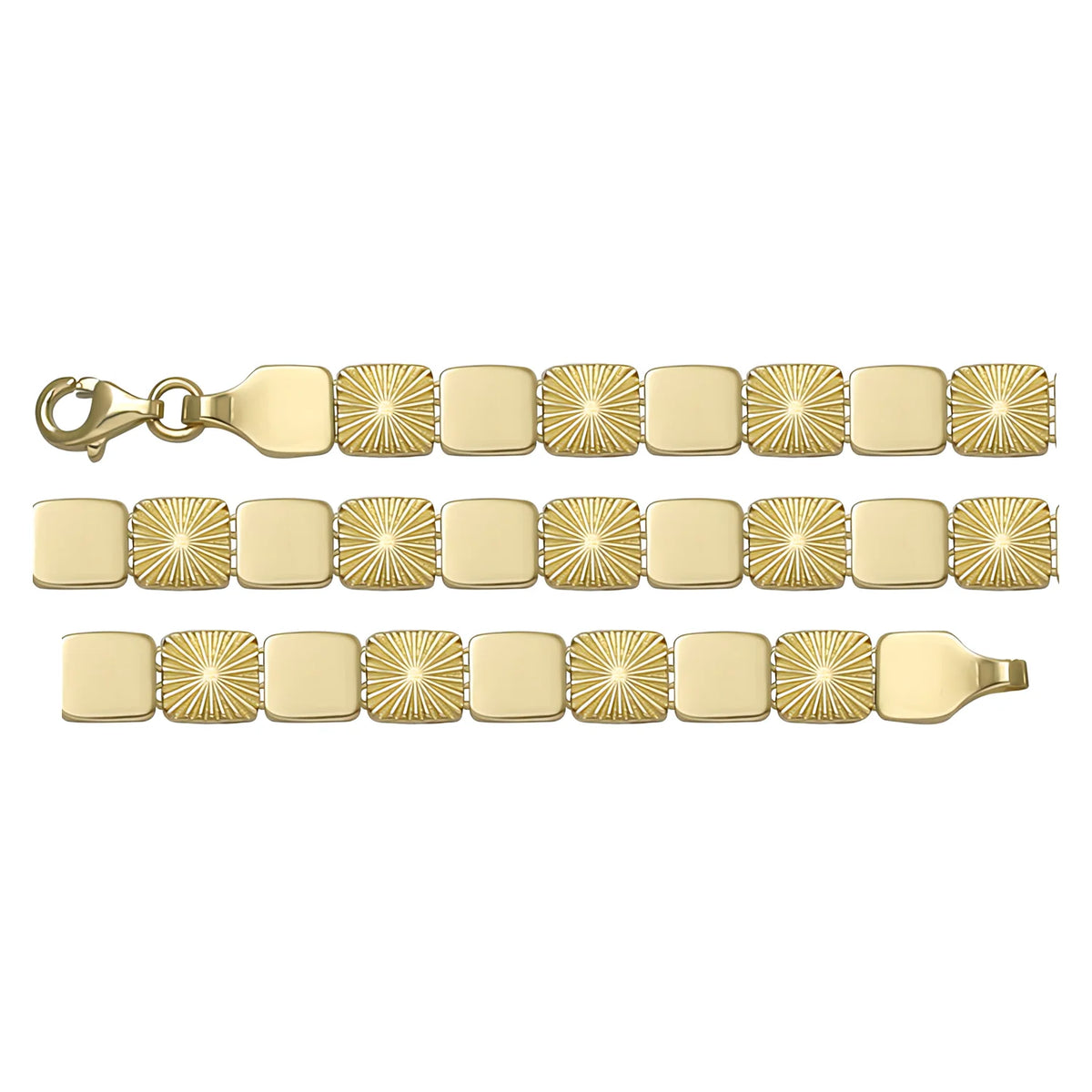 Solid gold id bracelet, 9.20 g — shown in three rows across the frame.