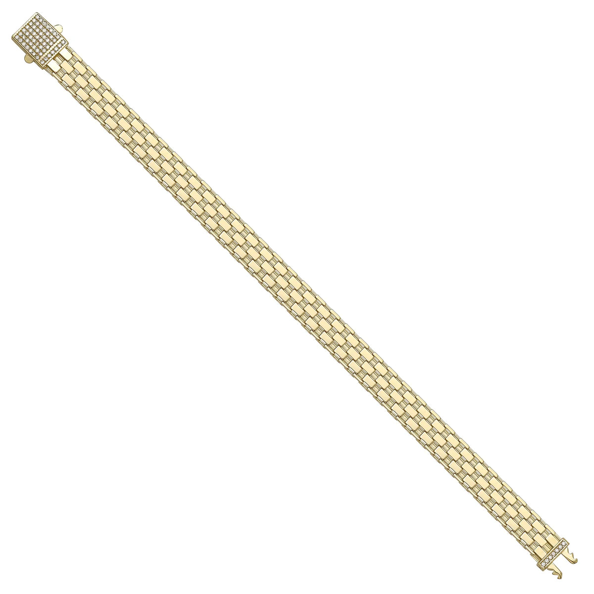 Solid gold brick link bracelet, 11.29 g — shown at an angle across the frame.