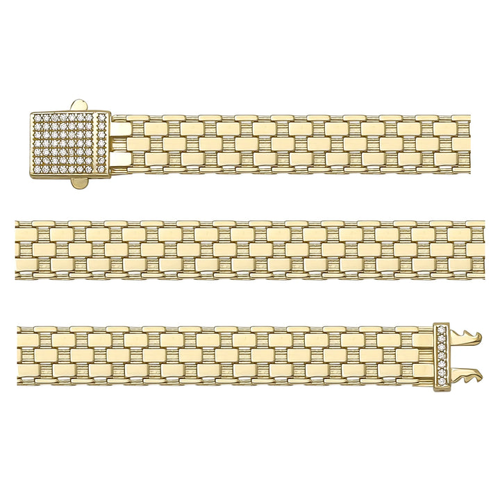 Solid gold brick link bracelet, 11.29 g — shown in three rows across the frame.