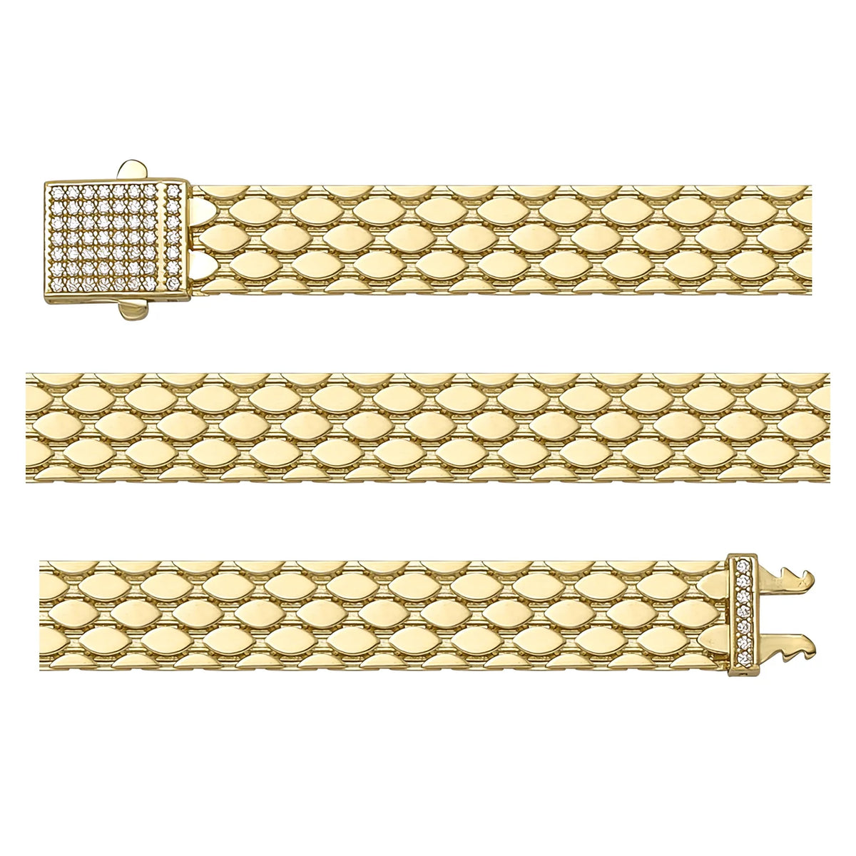 Solid gold braided bracelet, 11.92 g — shown in three rows across the frame.